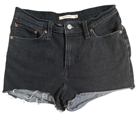 Levi's 501 Original Fit High-Waisted Black Jean Shorts Distressed - Picture 7 of 12